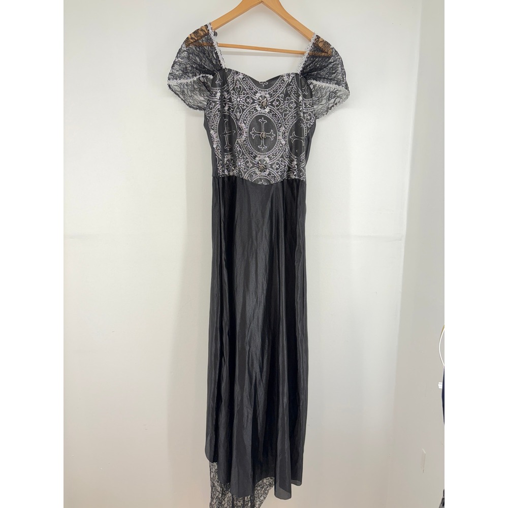 California Costume Victorian Vampira Dress Black Silver L Vintage Vampire Goth